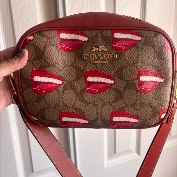 Coach Handbags - Coach Red and Brown Lips Crossbody Bag
